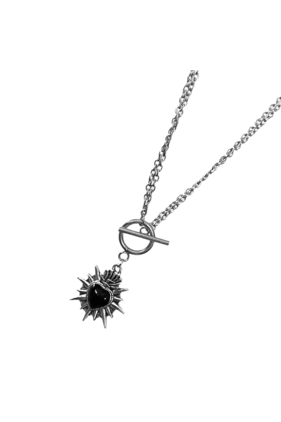 Gothic Style Spiked Heart Necklace Alloy Edgy Punk Jewelry Neck Chain Accessory