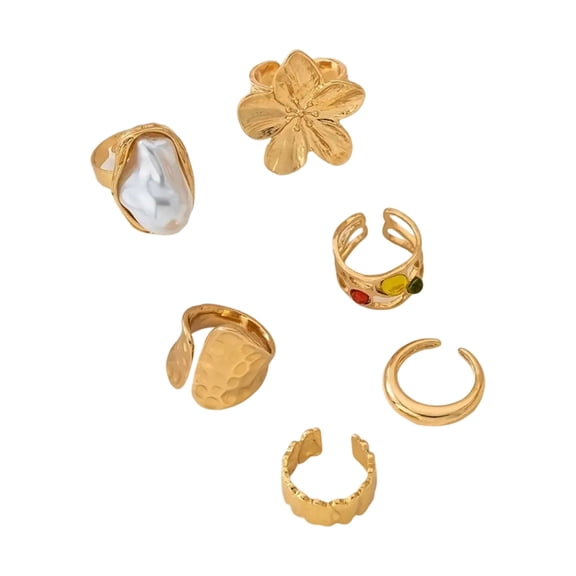 Punk Styles Multi Rings Collection 6 Pack Adjustable Open Design Jewelry Set For Modern Fashion Lovers Sturdy Alloy