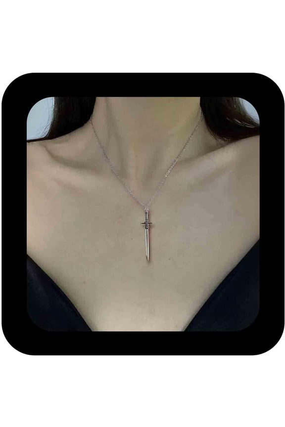 Punk Sword Choker Necklace Silver Sword Cross Pendant Necklace Metal Dagger Knife Collar Necklace Gothic Sword Choker Necklace Jewelry for Women