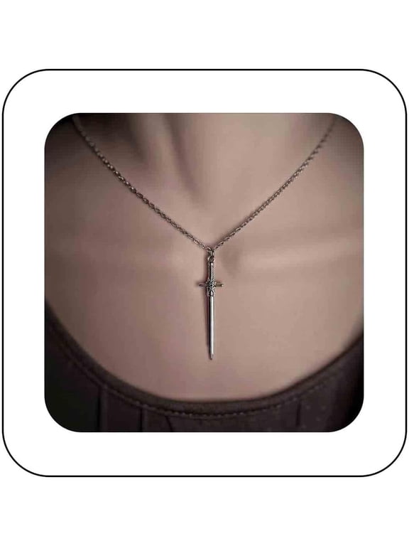 Punk Sword Cross Pendant Necklace Silver Sword Choker Necklace Cool Dagger Chain Necklace Gothic Sword Chain Necklace Halloween Necklace Jewelry for Women