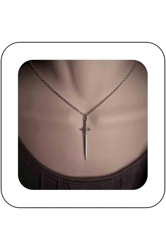 Punk Sword Cross Pendant Necklace Silver Sword Choker Necklace Cool Dagger Chain Necklace Gothic Sword Chain Necklace Halloween Necklace Jewelry for Women
