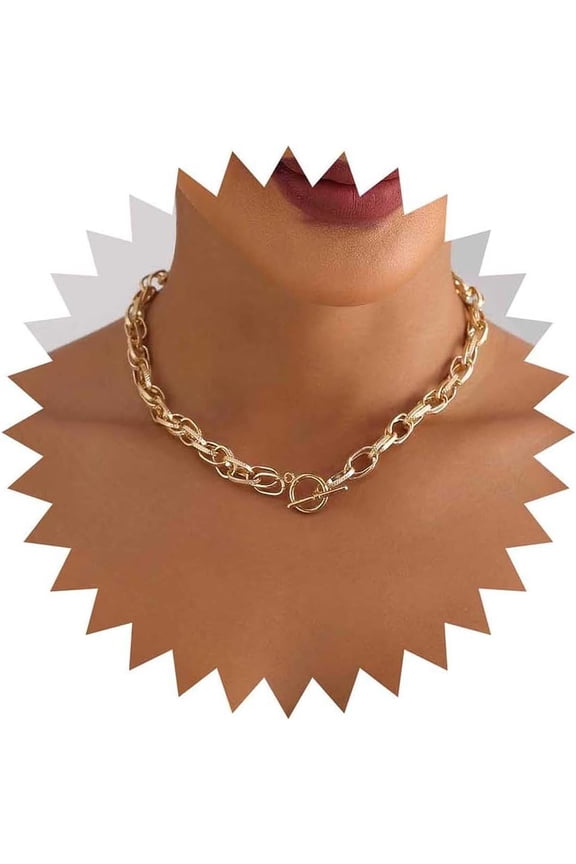 Punk Thick Paperclip Choker Necklace Gold Toggle Chain Necklace Chunky Paper Clip Necklace Oval Link Chain Necklace Jewelry for Women