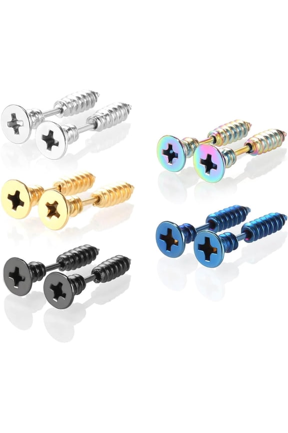 Punk Titanium Steel Screw Nail Stud Earrings for Women Men Streetwear Jewelry, Egirl Eboy Rock Party Jewelry