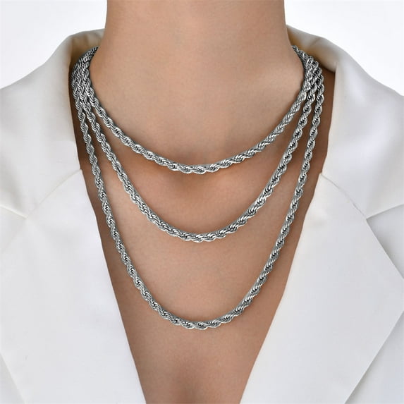 Punk Twisted Rope Chain Necklace 5mm 14K White Gold Chains For Women Men Hip Hop Rock Jewelry Gift