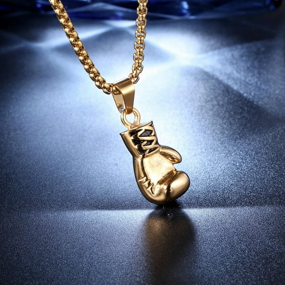 Punk Vintage Double Layer Boxing Gloves 14K Yellow Gold Pendant Necklace for Men Fighting Fashion Athleisure Jewelry Hip Hop Items