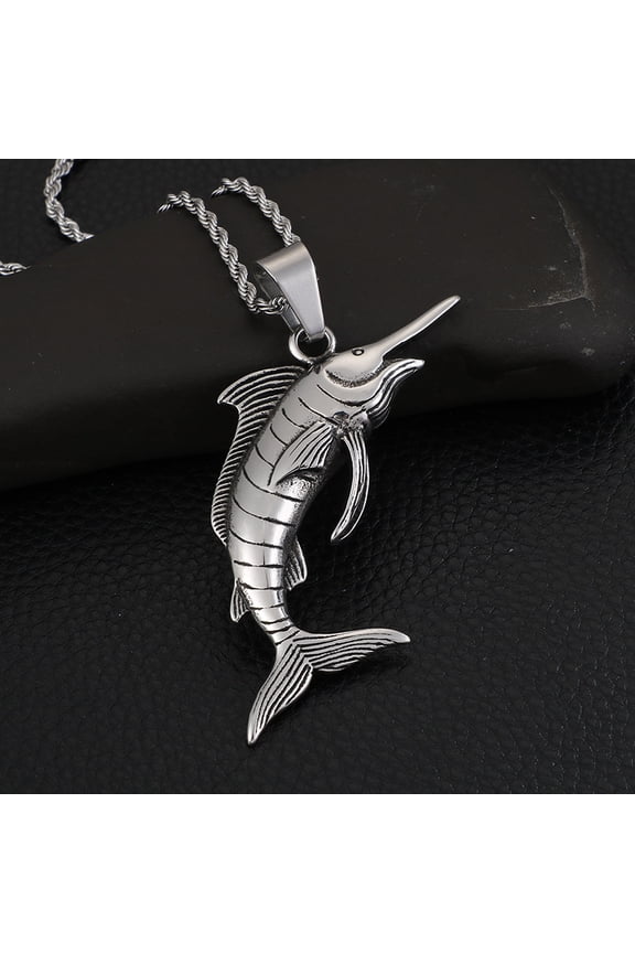 Punk Vintage Tuna Shape Men's 14K White Gold Pendant Gothic Biker Animal Pendant Necklace Fashion Jewelry Gifts