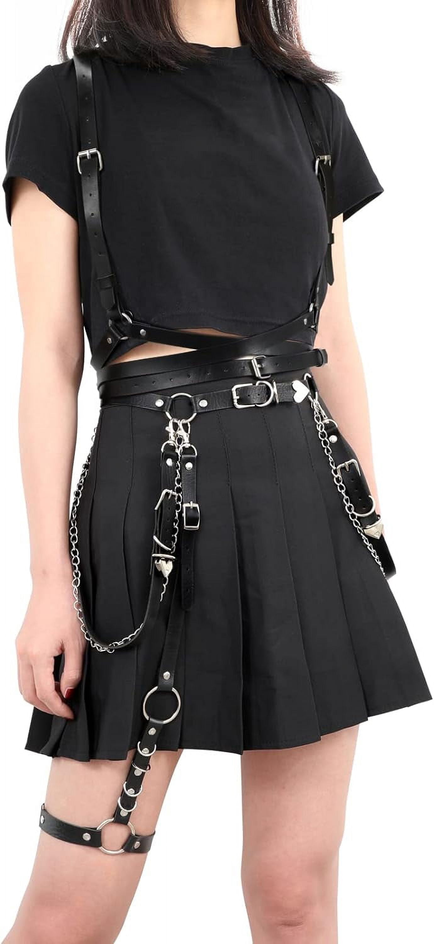 1116 Women Girls Punk Leather Waist Belt Adjustable Goth Body Punk Waist Belt Women PU Leather Skinny Body Adjustable  main image 2