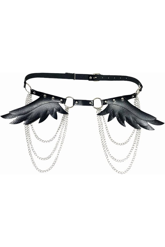Adjustable Black Gothic Waist Harness Belt, Punk Wing Decor Waist Chain Belt, Fashion Body Clothing Accessories, CNV