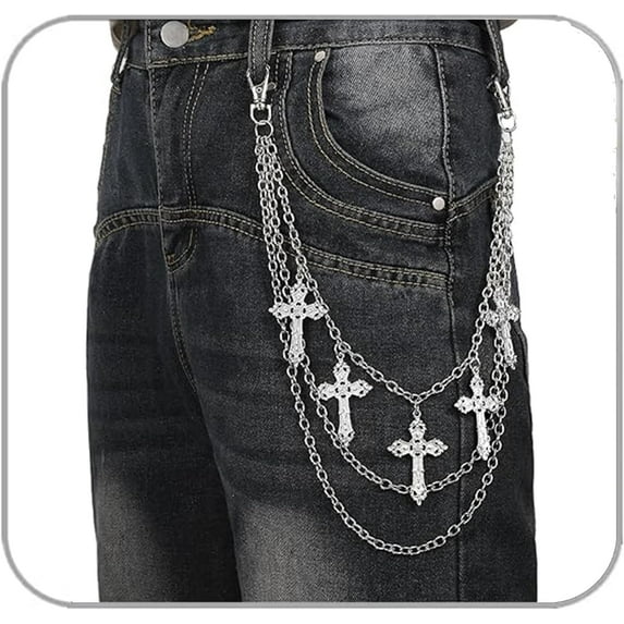 Punk Wallet Chain for Men & Women Gothic Cross Layered Jeans Biker Hip Hop Rock Pants Chain