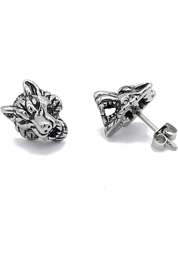 Punk Wolf Animal Stud Earrings for Men Women Cartilage Stainless Steel Cool Style Vintage Personalized Piercing Post Jewelry Rock Rock Gothic Hypoallergenic Father's Day Birthday Gifts for Son