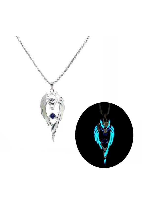 Punk Wolf Long Necklace Unique Sweater Chain Simple Animal Pendant Necklace Glow Jewelry