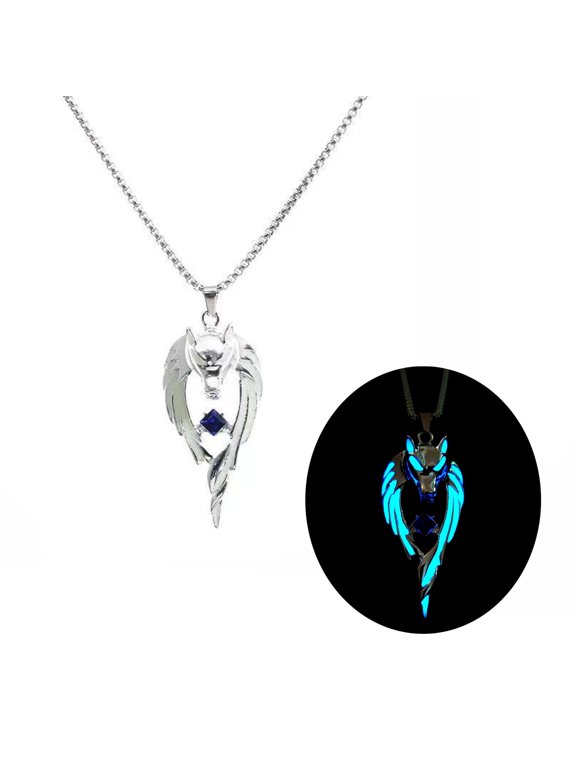 Punk Wolf Long Necklace Unique Sweater Chain Simple Pendant Necklace Glow Jewelry