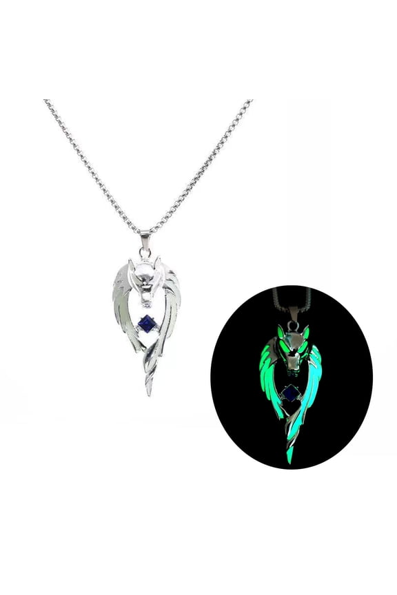 Punk Wolf Long Necklace Unique Sweater Chain Simple Pendant Necklace Glow Jewelry