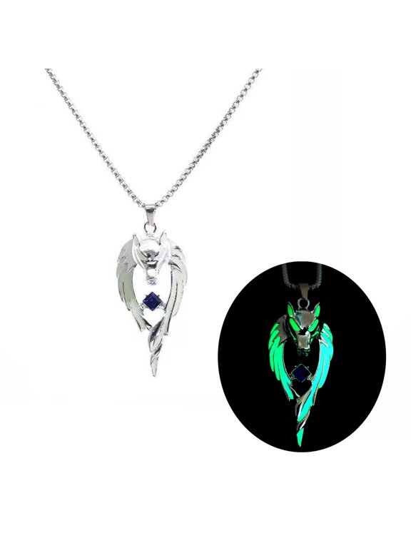 Punk Wolf Long Necklace Unique Sweater Chain Simple Pendant Necklace Glow Jewelry