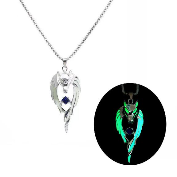 Punk Wolf Totem Long Necklace Simple Luminous Animal Pendant Necklace Jewelry