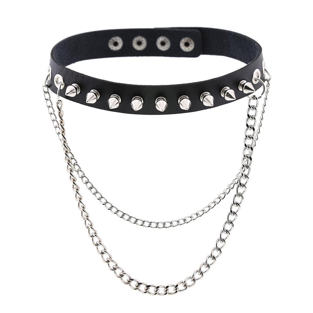 Big Spikes Choker Leather Collar Metal Punk Necklace For Women Men