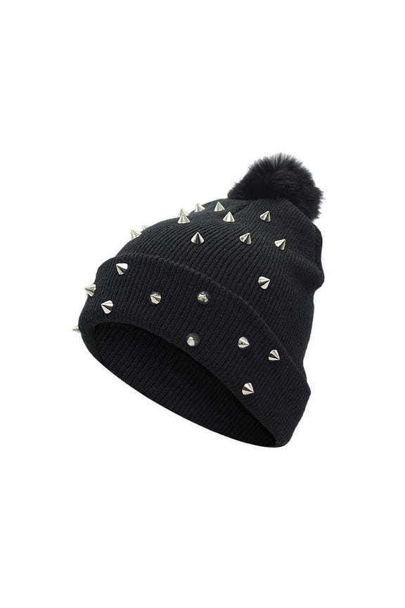 Punk knitted hat Goth beanie Black rivet hat Winter Soft Warm Knitted hat for Women and men Outdoor windproof and warm insulation