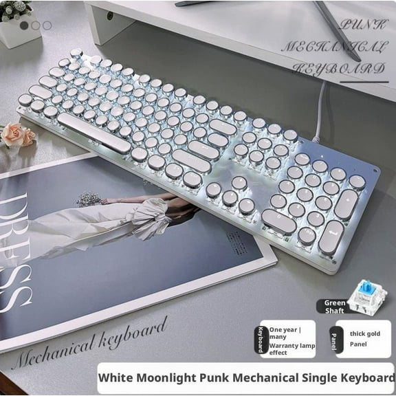 Punk mechanical keyboard, wired gaming, e-sports, female and male office gaming, 104 key keyboard