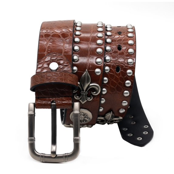 Punk riveted rock, denim belt, red crocodile pattern embossed PU material Men's belt, punk style denim belt for men and women - the best choice for gifting, Rock Fashion, Edgy Design, Stylish Buckle