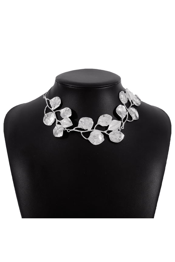 Punk style Alloy Choker Necklaces for Women Platinum Leaf 24.02 inch(61cm)