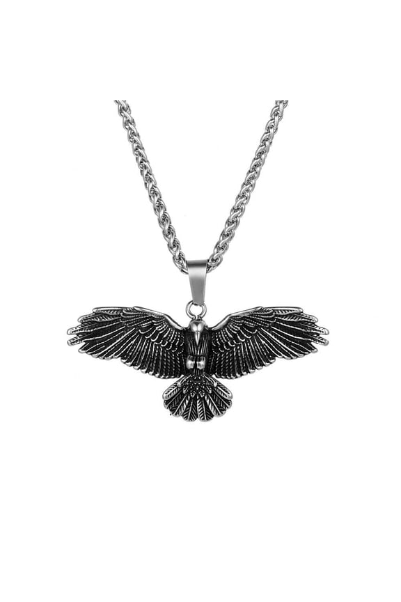 Punk-style eagle necklace, unisex, vintage black stainless steel animal pendant, personalized jewelry gift, cool necklace with 24-inch chain.