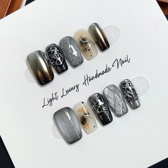 Punk style winter smudge gradual change rhombus cat eye pure hand removable wear manicure