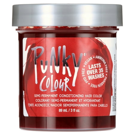 Punky Colour Unisex Semi-Permanent Hair Dye Color, Vermillion Red, All Ages, 3.0 oz