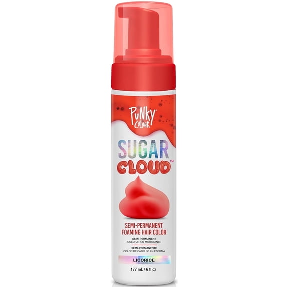Punky Sugar Cloud Foam Hair Dye, Easy-to-Apply Semi-Permanent Hair Color, Licorice, Red 6 fl oz