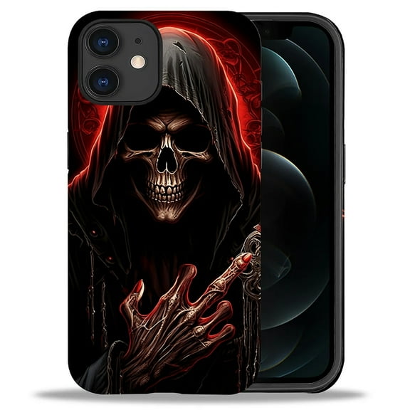 Punmada Compatible with iPhone 11 Glossy Case For Girl Boy Full Body Protective Hard Shell Esthetics Pattern Cool Red Skull