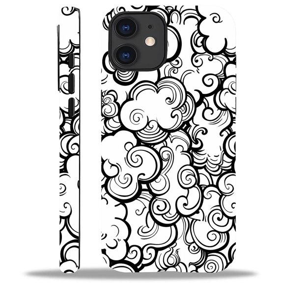 Punmada Compatible with iPhone 11 Glossy Case For Girl Boy Full Body Protective Hard Shell Esthetics Pattern Cute Cartoon Doodle Style Clouds
