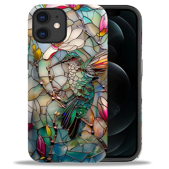 Punmada Compatible with iPhone 11 Matte Case For Girl Boy Full Body Protective Hard Shell Esthetics Pattern 3D Stained Flower Looking Hummingbird