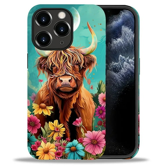 Punmada Compatible with iPhone 11 Pro Matte Case For Girl Boy Full Body Protective Hard Shell Esthetics Pattern Flower Highland Cow