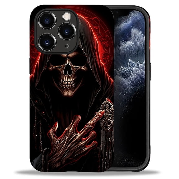 Punmada Compatible with iPhone 11 Pro Max Glossy Case For Girl Boy Full Body Protective Hard Shell Esthetics Pattern Cool Red Skull