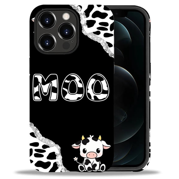 Punmada Compatible with iPhone 12 Pro Max Glossy Case For Girl Boy Full Body Protective Hard Shell Esthetics Pattern Black and White Cow
