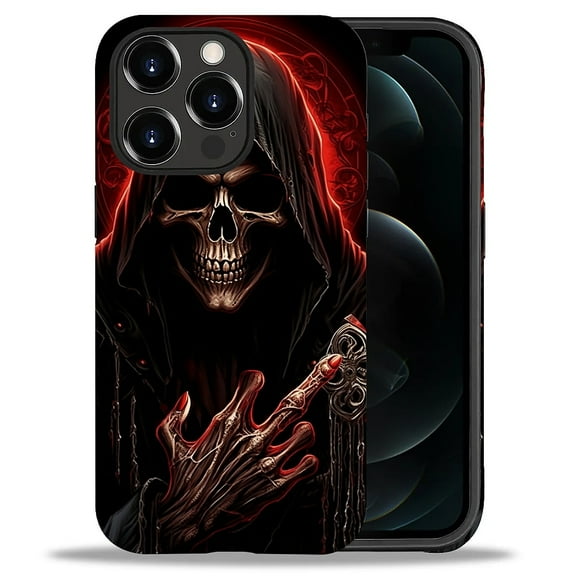Punmada Compatible with iPhone 12/iPhone 12 Pro Glossy Case For Girl Boy Full Body Protective Hard Shell Esthetics Pattern Cool Red Skull