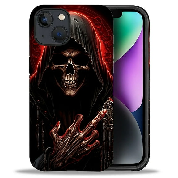 Punmada Compatible with iPhone 13/iPhone 14 Glossy Case For Girl Boy Full Body Protective Hard Shell Esthetics Pattern Cool Red Skull