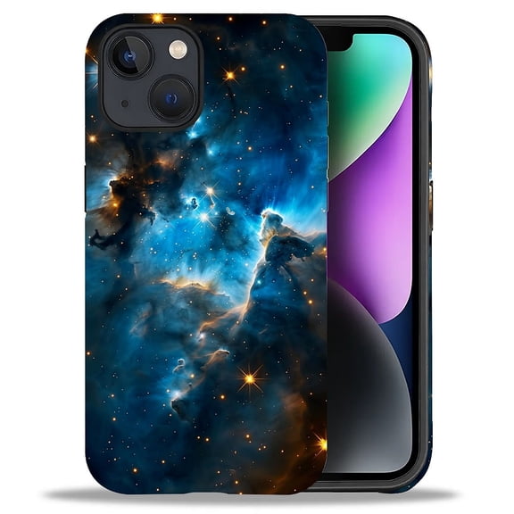 Punmada Shockproof Deep Starry Sky Nebula Silicone Hard Shell Fashion Cell Phone Case for iPhone 13/iPhone 14, Blue