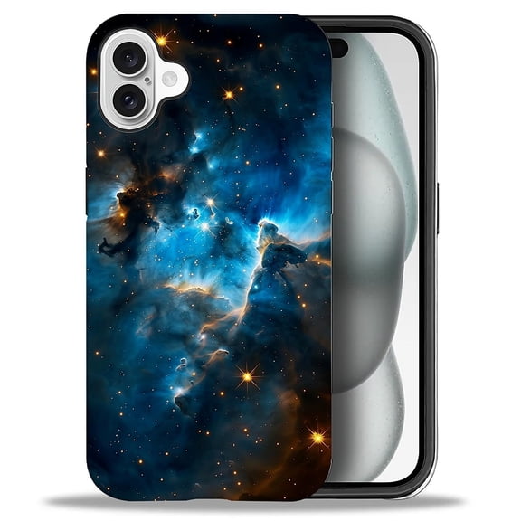 Punmada Compatible with iPhone 16 Glossy Case For Girl Boy Full Body Protective Hard Shell Esthetics Pattern Deep Starry Sky Nebula Blue
