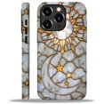 thumbnail image 1 of Punmada Compatible with iPhone 16 Pro Glossy Case For Girl Boy Full Body Protective Hard Shell Esthetics Pattern White Marble Golden Sun Moon Mosaic, 1 of 7