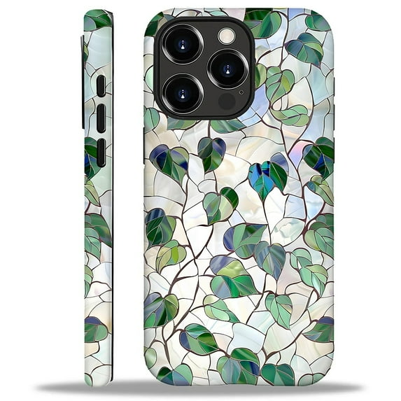 Punmada Compatible with iPhone 16 Pro Matte Case For Girl Boy Full Body Protective Hard Shell Esthetics Pattern Art Deco Stained Glass Spring Foliage