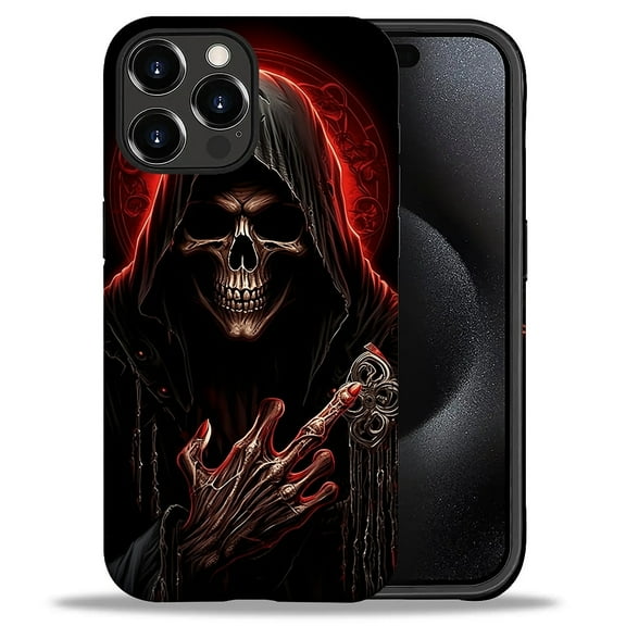 Punmada Compatible with iPhone 16 Pro Max Glossy Case For Girl Boy Full Body Protective Hard Shell Esthetics Pattern Cool Red Skull