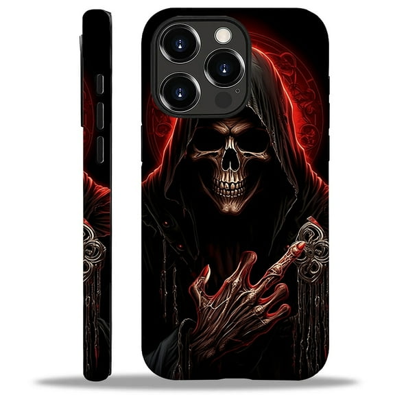 Punmada for iPhone 14 Pro Compatible with Magsafe Full Body Protective Glossy Case, For Girl Boy Shockproof Magnetic Charge Esthetics Pattern Cool Red Skull