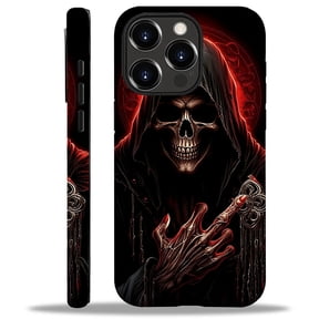 Punmada for iPhone 14 Pro Max Compatible with Magsafe Full Body Protective Glossy Case, For Girl Boy Shockproof Magnetic Charge Esthetics Pattern Cool Red Skull