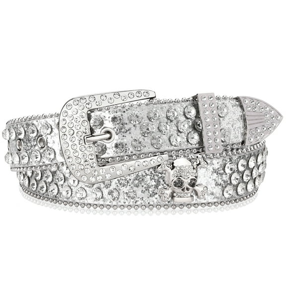 Punplita Belts for Women Western Belts for Men Rhinestone Belt Silver Skull Head Belt Studded Belt