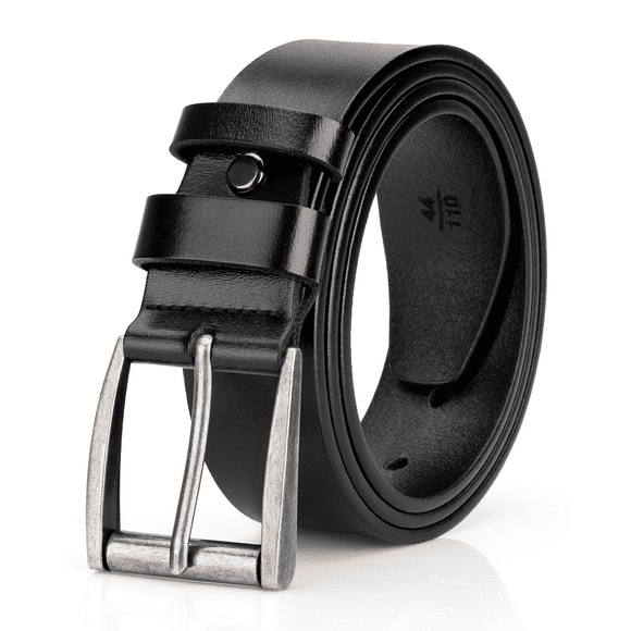 Men Belts Black Genuine Leather Belts for Men Retro Silver Buckle