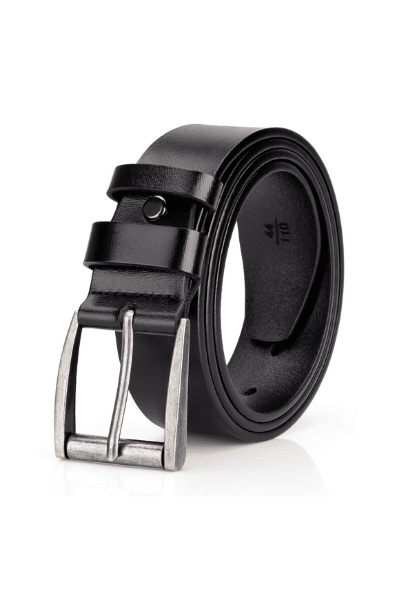 Men's Black Genuine Leather Belt with Retro Silver Buckle