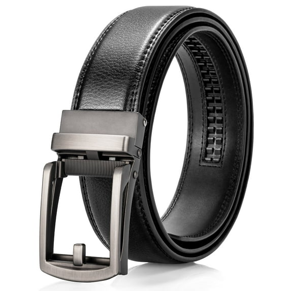 Punplita Men Belt Black Belts for Men with Automatic Ratchet Buckle Slide Leather for Dress Casual