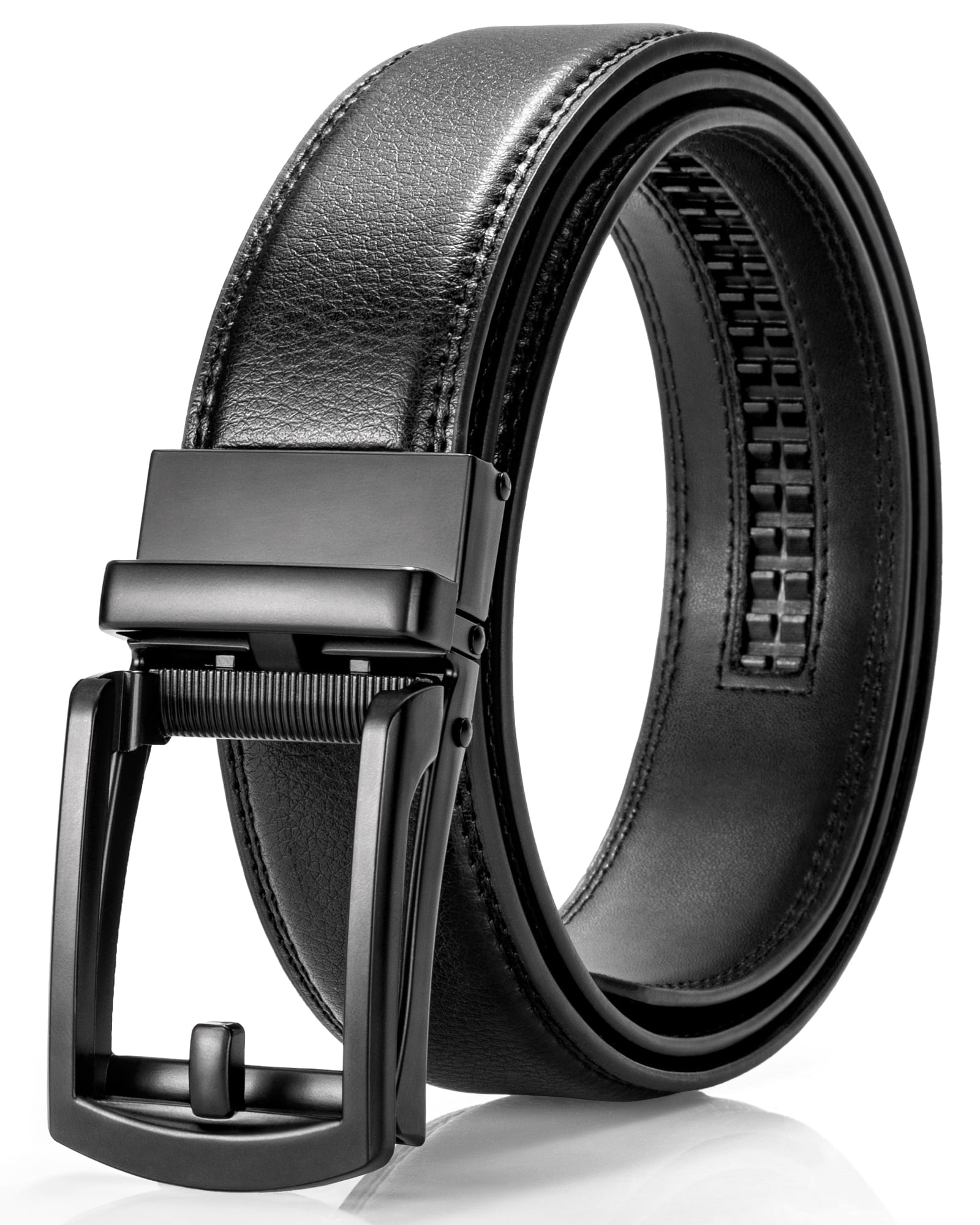 Punplita Mens Leather Belts Automatic Ratchet Buckle Slide Belt for Men ...