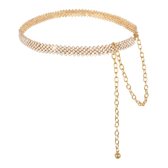 Punplita Rhinestone Chain Belt for Women Gold Waist Chain for Dress Wedding Party