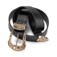 thumbnail image 1 of Punplita Western Belt for Women, Embossed Buckle Black Belt with Floral & Geometric Design, 1 of 7